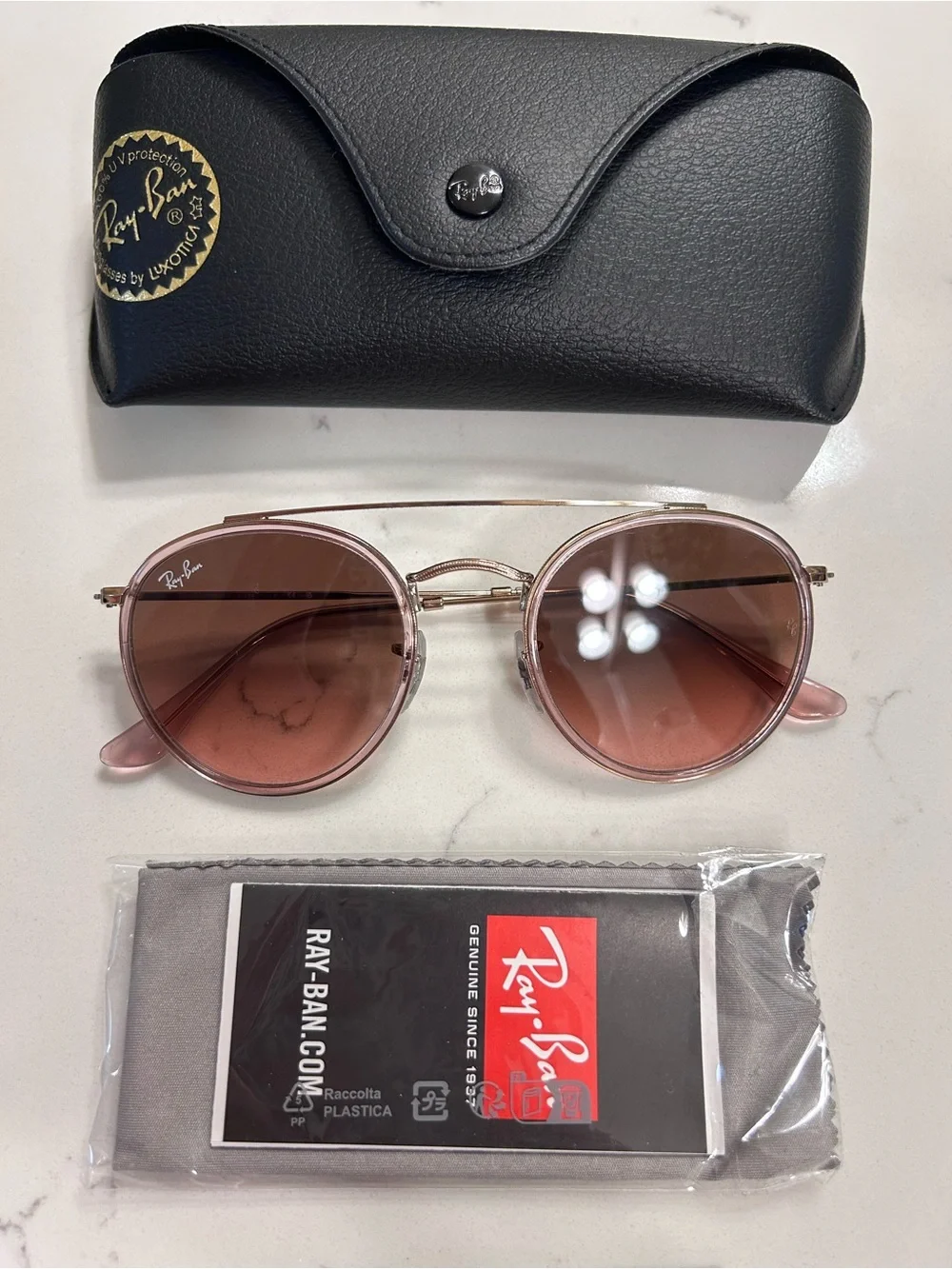 Ray-Ban Round Double Bridge Polished Copper Brown Gradient